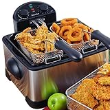Secura 1700-Watt Stainless-Steel Triple Basket Electric Deep Fryer with Timer Free Extra Odor Filter, 4L/17-Cup