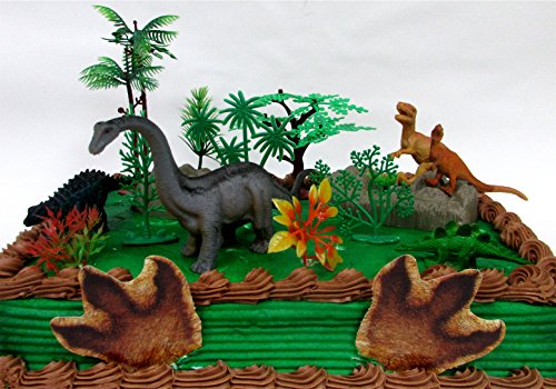 Prehistoric Diplodocus DINOSAUR 12 Piece Birthday CAKE Topper Set Featuring a Diplodocus and 4 Random Dinosaur Figures, Themed Decorative Accessories, Dinosaurs Average 1/2" to 4" Inches Tall