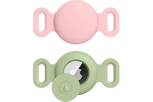 MELIYA Airtag Dog Collar Holder for Apple Airtag Dog Tracker, 2 Pack GPS Tracking Accessories Anti-Lost Silicone Air Tag Holder Case for Pet Cat Dog Collars (Pink+Matcha, Small)