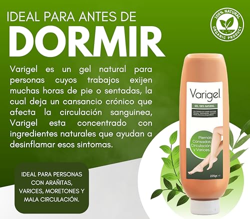 Sin Dolor Gel para Piernas Cansadas y Varices - Varigel 225 gr - Mala circulación y Arañitas - Con Castaño de Indias y Hammamelis