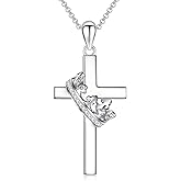 Teioa 925 Sterling Silver Cross Necklace with Crown - Christian Faith Chain Jewelry Gifts for Women