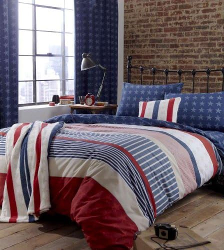 PCJ SUPPLIES Full American Stars and Stripes United States RED White an Blue Cotton Duvet Set Quilt Cover