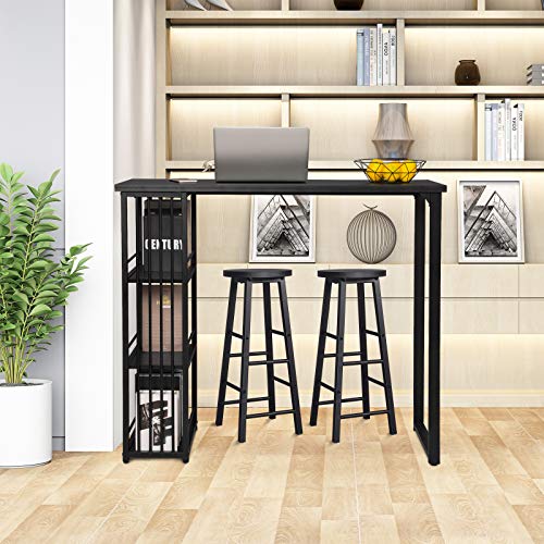 WOLTU BT26sz+BH130sz-2 1x Bartisch + 2X Barhocker Stehtisch Bistrotisch Bartheke Tresentisch, mit 3 Ablagefläche… – Bild 3