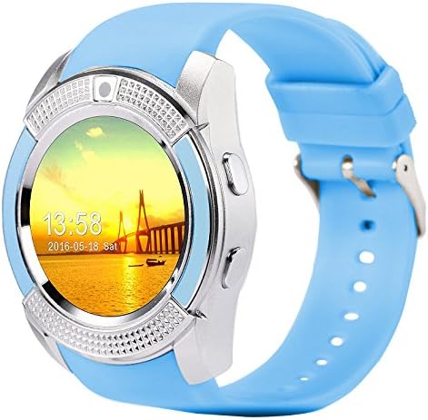 COLOFAN C04 Smart Watch Men and Women Bluetooth Smart Watches Can Plug Mobile Phone Card Phone Camera Sport Watch Pedometer (Blue)