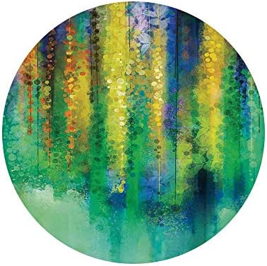 洗えるラグ 円形 水彩花 草と花が咲く夏の庭 円100cm かわいい おしゃれ ギャベ柄 屋内 室内 玄関マットカーペット 愛のイラストプリント 赤 Bwx8z 2 100円