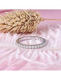 DOVEGGS Anillo de oro blanco macizo de 14 quilates, 0,48 quilates, 0.075 in de ancho, 0.067 in de grosor, media eternidad, para mujer