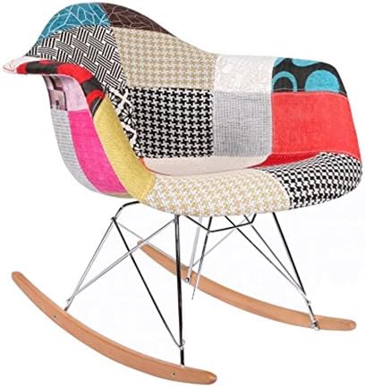 SmartMOD Modern Upholstered Eames Style Rocker Armchair Multi-color Patchwork-pattern with Chrome Steel Eiffel Base for Nursery Living Room
