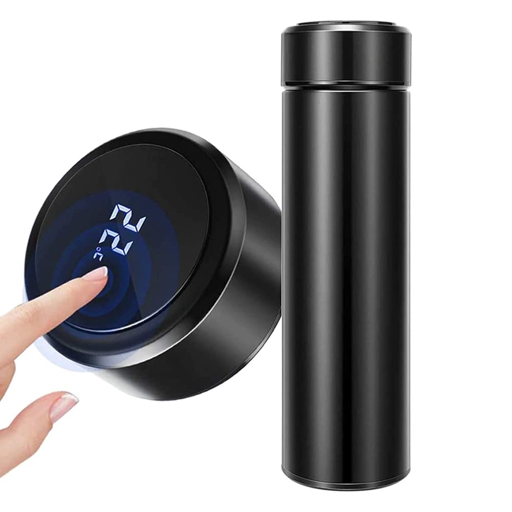 Fauge Coffee Cups Travel Mugs, 500Ml Water Bottle Vacuum Insulating Cup, LED Touchscreen Temperature Gauge(Black)