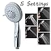 Handheld Shower Head with on off Switch - 5 Spray Settings High Pressure Shower Sprayer with 5 Feet Hose & Adjustable Wall Mount Bracket, Chrome Finish