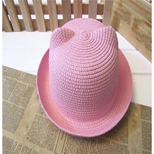 Simayixx Unisex Kids Cat Ear Straw Hat Beach Sun Visor Cap Summer Breathable Hat For Boys Girls (Pink)