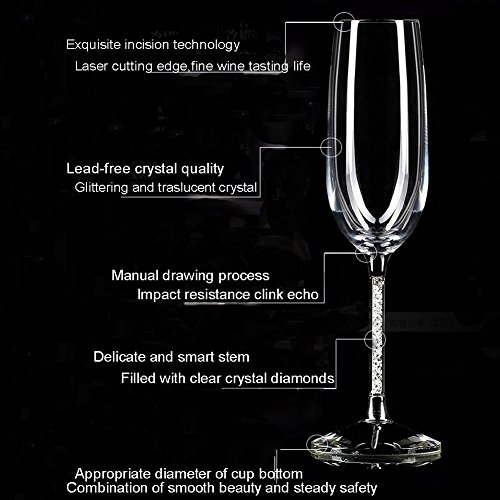 IFOLAINA Champagne Flute Red Wine Glasses Lead Free 8oz Set of 2 with Clear Long Crystal Diamond Stem - Birthday, Anniversary or Wedding Flutes Gifts