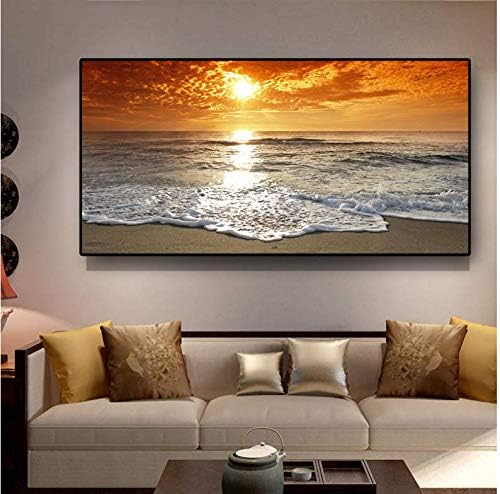 Large Gold Sunsets Natural Sea Beach Landscape 5D Diamond Painting Diamond Embroidery Full Square Round Drill Wall Decor-50X70CM