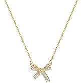 Slpytc Bow Necklace for Women Bow Necklace Shiny Rhinestone Bow Pendant Necklace Dainty Jewelry