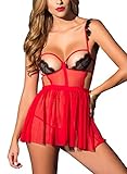 ALLureLove Women's Lingerie Open Cup Lace Babydoll Sleepwear