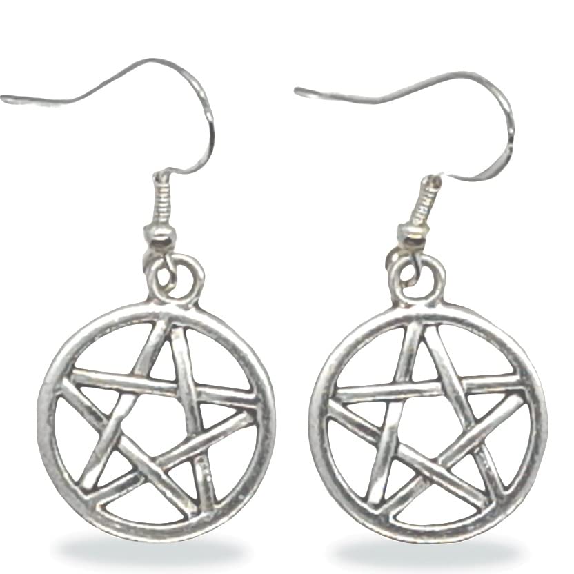 Pentacle Pentagram Drop Goth Earrings with Sterling Silver 925 Hooks