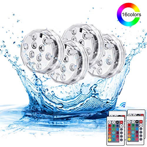 Haofy Submersible Led Lights, 4pcs 5050 RGB Waterproof IP68 Decorative Multi Color Changing Fairy Pool Lights with 4×24 Key IR Remote Control, Underwater Accent Lights for Aquarium Fountain Vase Pond Swimming Pool Garden Hot Tub