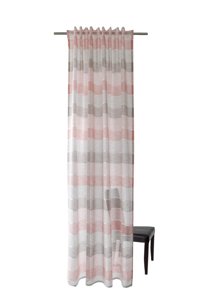 Homing Semi-transparent curtain cross striped rose (1 piece) 245 x 140 cm (H x W)