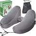 NaoBest Luxury Inflatable Travel Pillow Airplanes - Air Pillow w/Adjustable Neck Size - Supports Chin, Head - Soft Washable Cover - Cell Phone Pocket - Grey - Launch Offer