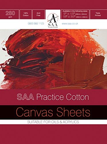 SAA Practice Canvas Sheets - 280gsm 100% cotton triple primed - 10 sheets per pouch - 9 x 12"