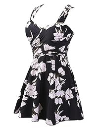 COCOPEAR traje de baño enterizo con falda floral con diseño cruzado elegante para dama