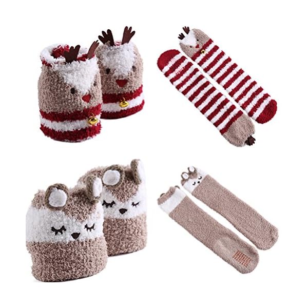 Elufly Boy Girl Knee High Socks Toddler Kid Cute Animal Fuzzy Anti-Slip Stocking 2 Pairs