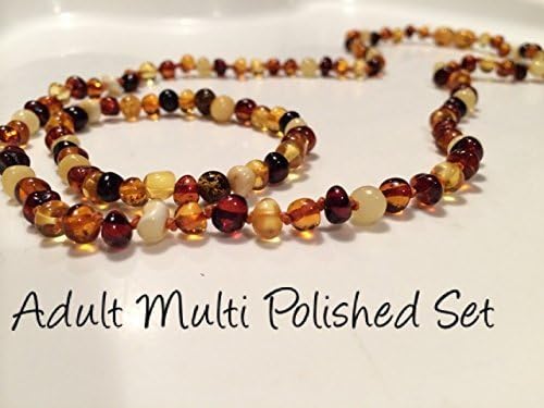 Baltic Amber 21" Necklace and Bracelet for Adults Polished Multi Set anti-inflammatory; arthritis, carpal tunnel, swelling, pain