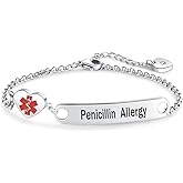 NARTGO Heart Medical Alert ID Bracelet for Women Emergency First Aid Health Alert Stainless Steel Adjustable Chain Bracelets