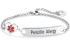 NARTGO Heart Medical Alert ID Bracelet for Women Emergency First Aid Health Alert Stainless Steel Adjustable Chain Bracelets