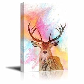 Animal Theme Canvas Wall Art - A Deer on Watercolor Style Background - Giclee Print Gallery Wrap | Modern Home Art Stretched & Ready to Hang - 12x18 inches