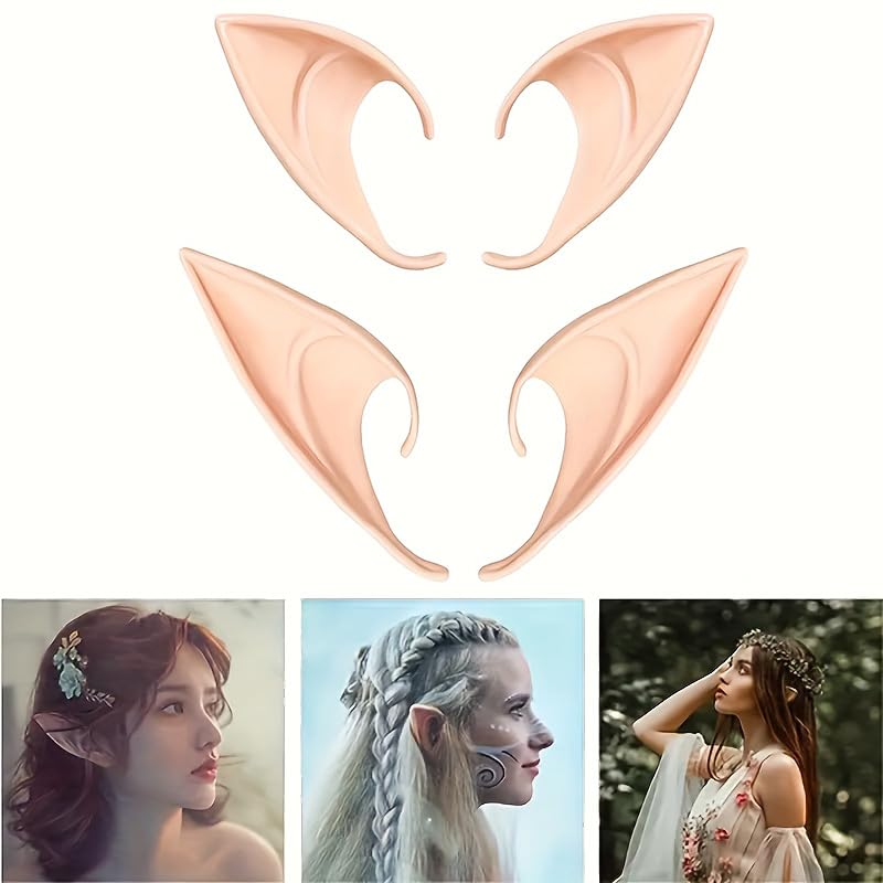 Photo 1 of 2 Pairs Elf Ears - Cosplay Fairy Pixie Soft Pointed Ears, Elf Ears Tips Anime Party Dress Up Costume Makeup Masquerade Accessories Halloween Elven Vampire Fairy Ears (2 Pairs)
