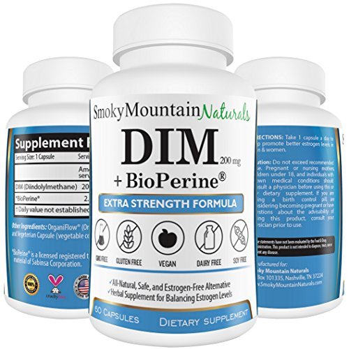 DIM Supplement 200mg Plus BioPerine (2 Month Supply) Menopause Relief, Estrogen Balance, PCOS & Cystic Hormonal Acne Treatment, & Body Building. Aromatase Inhibitor. Vegan, Free of GMOs, Soy, & Dairy