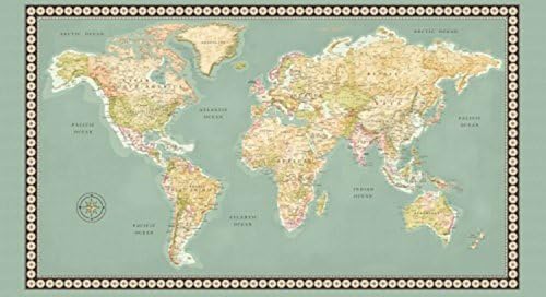 Windham WORLD MAP FABRIC PANEL - WIN131-60 cm x 110 cm - 100% Cotton