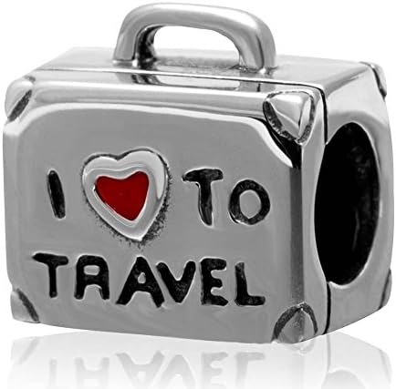 Choruslove I Love to Travel Suitcase Charms with Red Enamel 925 Sterling Silver Beads for European Bracelet Compatible LG-SS3303