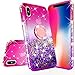 GW Cases for iPhone Xr Case Cute Ring Liquid Glitter Shock Proof Phone Case Bling Kickstand Girls Women Compatible for Apple iPhone Xr - Hot Pink/Purple