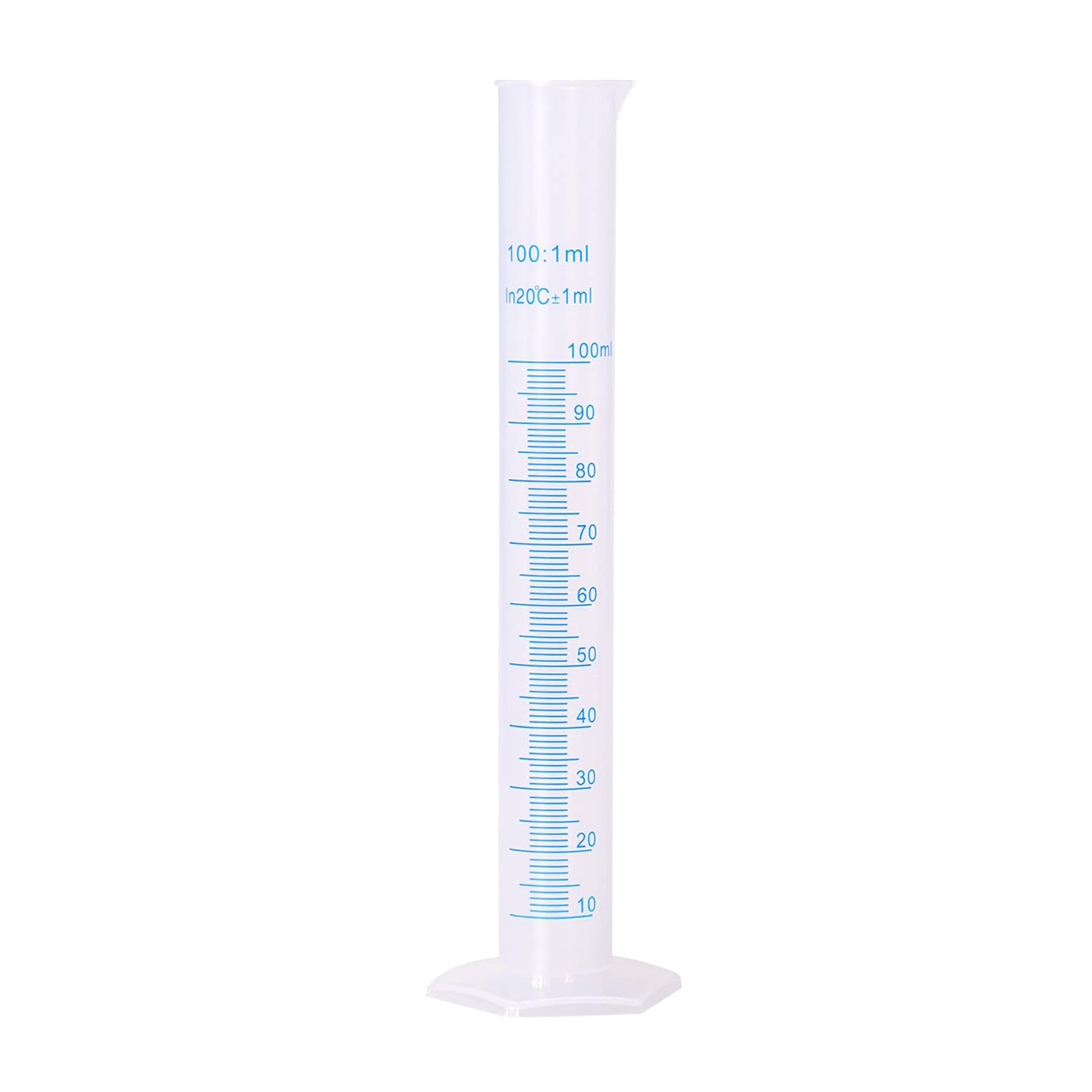 Euvoym 1 Piece 100ml Transparent Blue Line Measuring Graduated Cylinder Science Measuring Lab Test Tube Flask Liquid Measuring Tools (100ml)