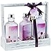 Tulip! Bath and Body Gift Set - shower gel,bath salts,hand cream displayed in distress white wooden three sectional caddy