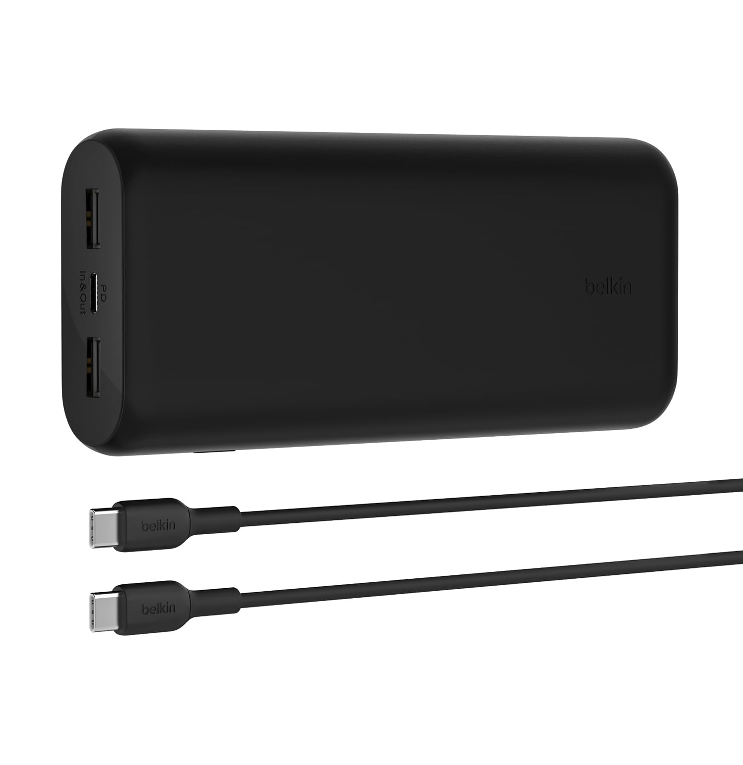 Belkin BoostCharge kompakte 3-Port-Powerbank 20000mAh mit PD, 20W, Externer Akku, Power Bank für iPhone 16/15/14/13, AirPods, Samsung Galaxy, Pixel usw, ideal für Reisen, mit 30-cm-USB-C/USB-C-Kabel
