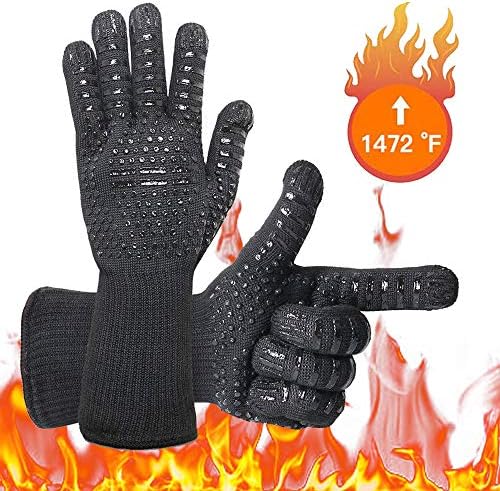 Xun BBQ Oven Gloves Kitchen Cooking Gloves,High Temperature Gloves 1472°F (800°C),Silicone Flame Retardant Wear Resistant Elastic Heat Dissipating, Fire Mitts Bake Black Gloves for Men and Women