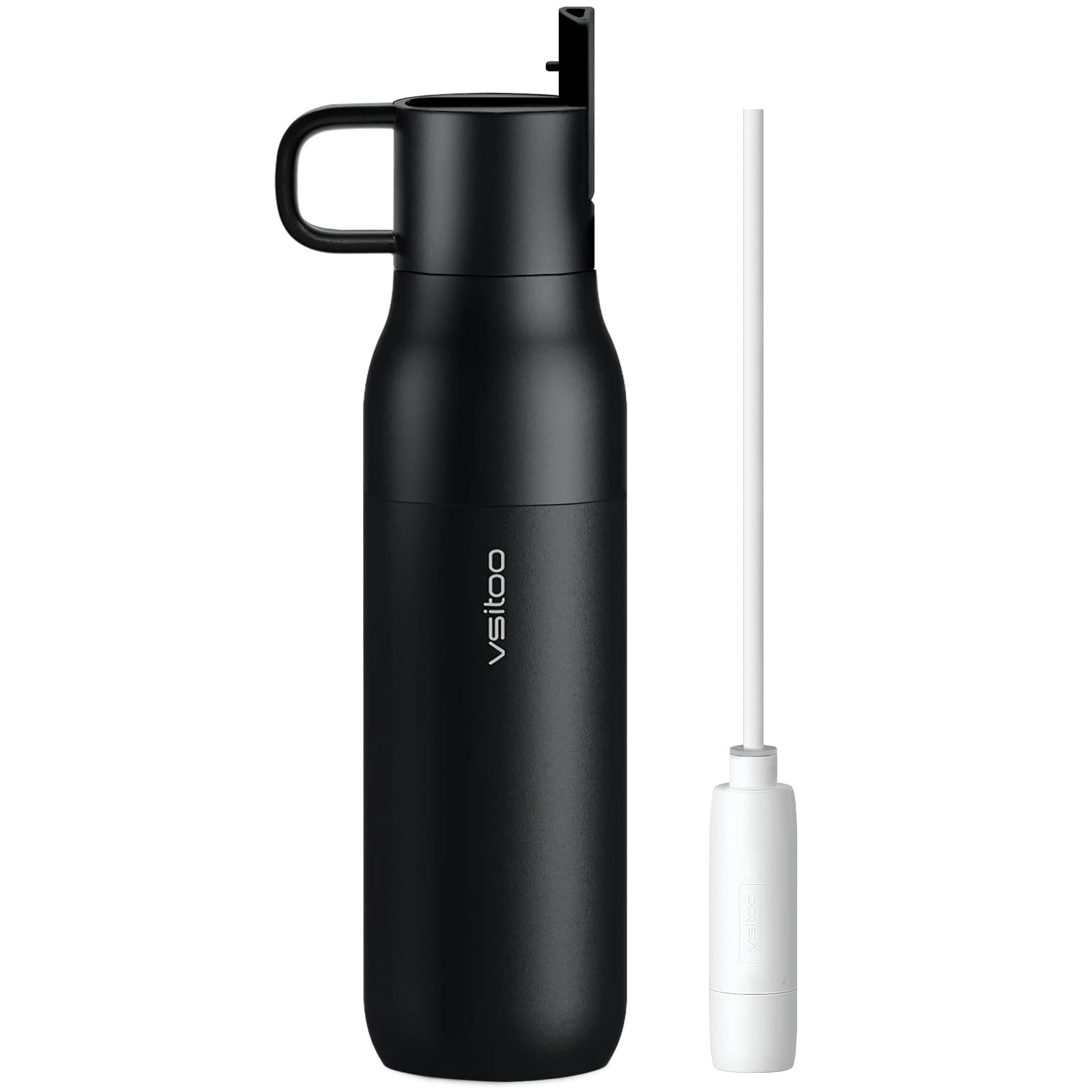 Photo 1 of Vsitoo 25 oz Water Purifier Bottle–Stainless Steel, Carbon Fiber Filter, Double-Wall Insulated, BPA-Free, Ideal for Hiking, Cycling, Gym & Outdoor Use–Life Straw Compatible, Black