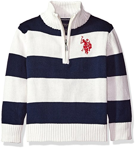 U.S. Polo Assn. Little Boys' 1/4 Zip Striped Sweater, Winter White, 5/6