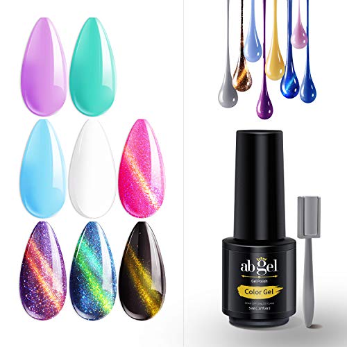 ab gel Gel Nail Polish Set - 4 Colors Nude Series and 4 Colors 3D Cat Eye, UV LED Soak Off Gel Polish Kit