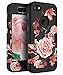 RabeMall Case for iPhone 5,Case for iPhone 5S,Case for iPhone SE Pretty Flowers for Girls/Women Anti-Fingerprint Scratch-Resistant Three Layer Shock Resistant Protective Cover,Floral Black