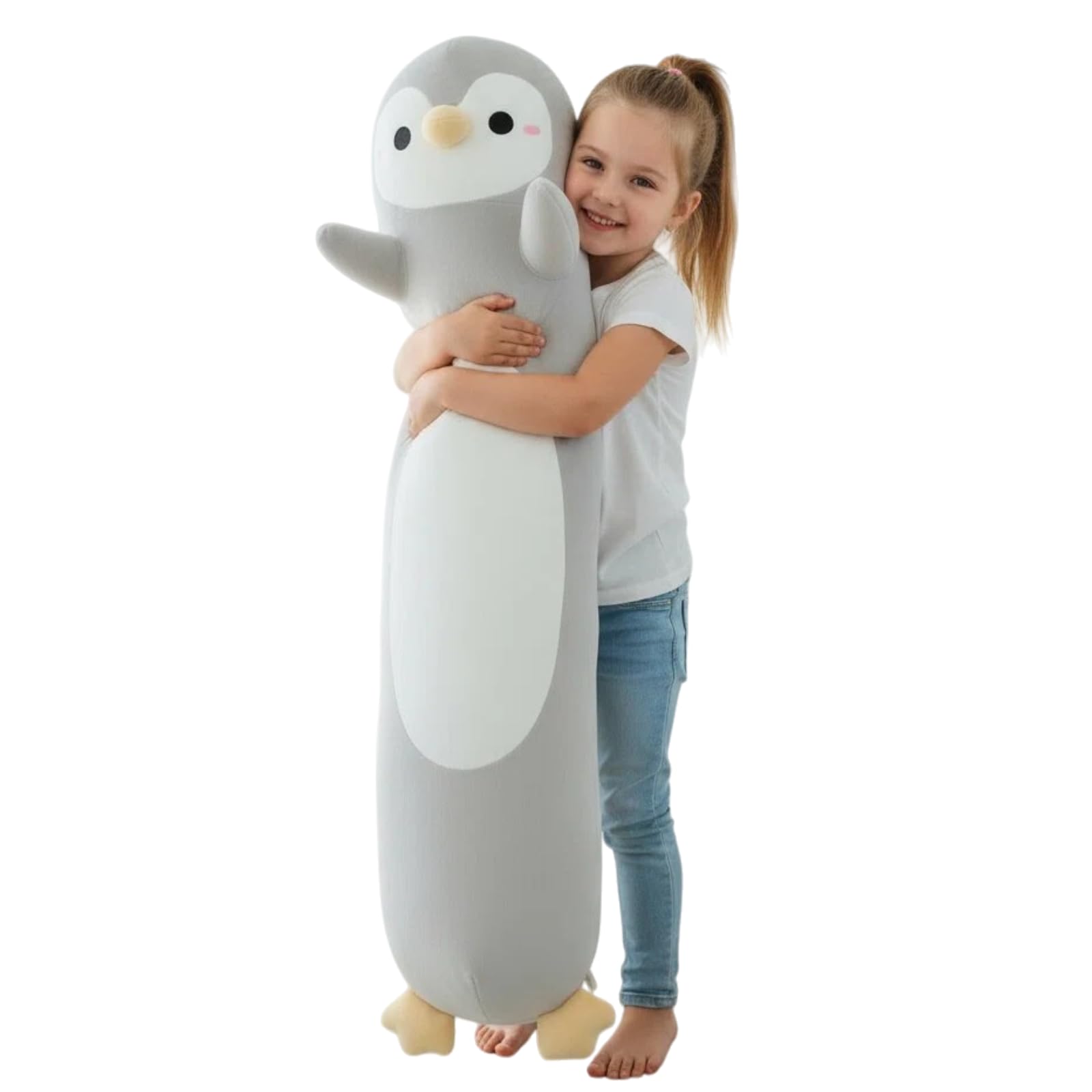 Aiuidun Penguin Plush Pillow - 23.6 Inch Long Stuffed Animal, Ultra Soft Cuddle Pillow for Kids & Adults, Huggable Penguin Toy Gift for Birthday, Christmas, Valentine's Day (Gray)
