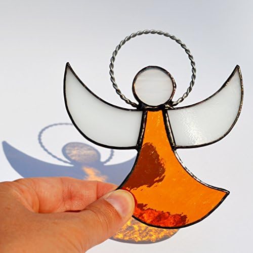 Stained Glass Amber Angel Ornament Window Hangning Decoration or Wall Decor
