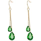 Vissen Green/Blue/Black/Red CZ Drop Earrings for Women Rose Gold Plated Long Dangle Chain Earring Elegant Trendy Jewelry