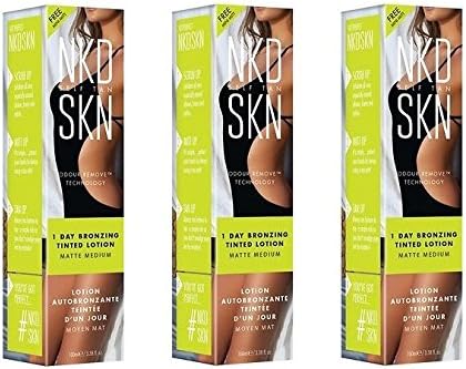 NKD SKN Self Tan 1 Day Bronzing Tinted Lotion, Matte Medium, 3.38 Oz (Pack of 3) + FREE Schick Slim Twin ST for Sensitive Skin
