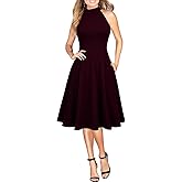 WOOSEA Womens Sleeveless Halter Neck Bodycon A-Line Cocktail Party Pockets Swing Dresses