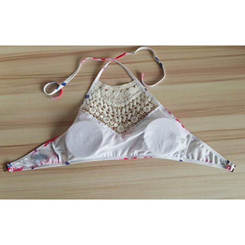 Womens Bathing Suit Swimsuit Floral Bandage Bikini Set Push-up Padded Bra Swimwear Summer Beachwear (S, White) Top Bottom