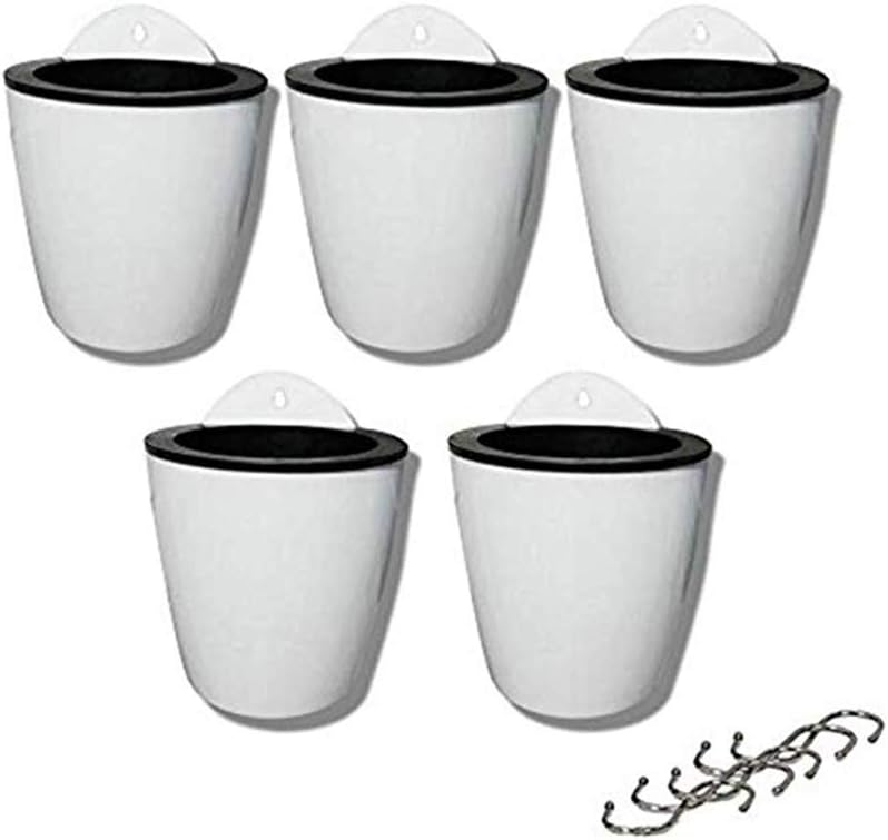 XIZHI 5 pack Lazy flower pots Water hanging plants Pot,Succulent plants and small flower pots Plants Pots Indoor out Wall Hang Flowerpot Window Boxes With 5 hooks White