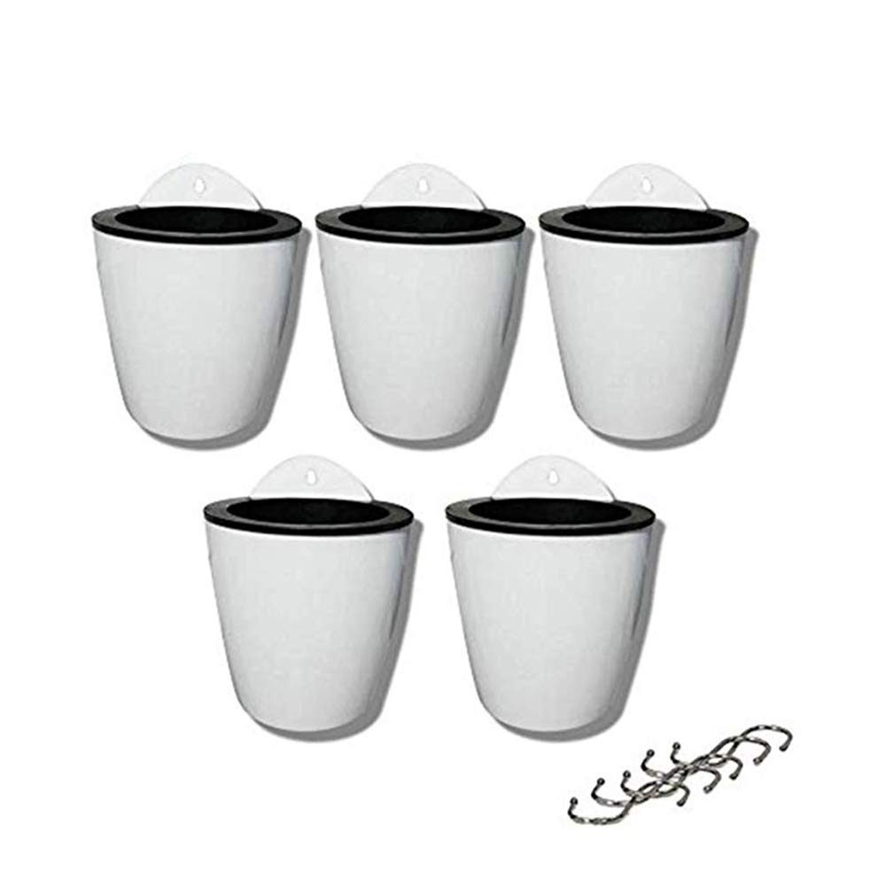 XIZHI 5 pack Lazy flower pots Water hanging plants Pot,Succulent plants and small flower pots Plants Pots Indoor out Wall Hang Flowerpot Window Boxes With 5 hooks White